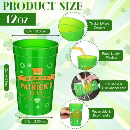 Miniatura 2 de Meanplan 60 tazas de trébol del día de San Patricio desechables de plástico para beber, suministros de fiesta de la suerte para cerveza, bebidas