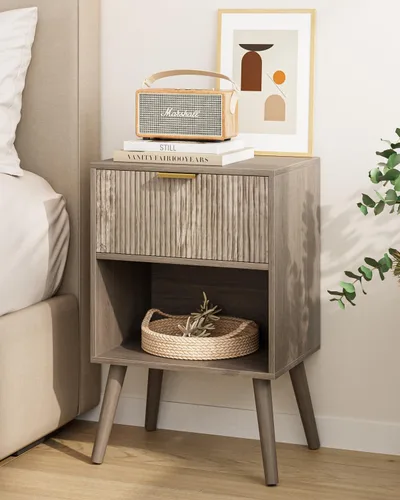 Miniatura 11 de Aienvey Mesita de noche con estación de carga y luces LED, mesa auxiliar pequeña, mesita de noche con cajón, mesita de noche moderna, mesa auxiliar