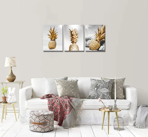 Miniatura 8 de TTHYUEWS Lienzo decorativo de pared para bar, cocina, sala de estar, oficina, baño, decoración del hogar, tablero en blanco y negro, paisaje de Piña