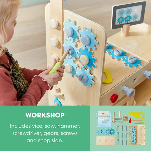 Miniatura 5 de HABA Cocina de madera 3 en 1 para niños, juego de tienda de comestibles para niños y banco de herramientas para niños, juguetes de madera