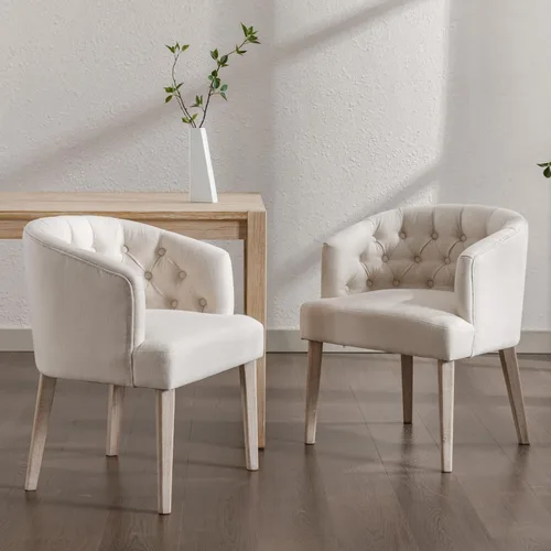 Ya-Home Mid-Century - Juego de 2 sillas de comedor tapizadas de lino, cómodas sillas auxiliares con patas de madera para comedor, sala de estar,