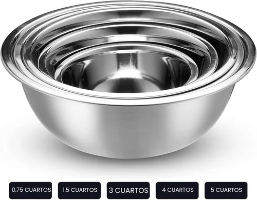Miniatura 5 de WHYSKO - Juego de cuencos de mezcla de acero inoxidable, juego de 10 piezas de cuencos de acero inoxidable con tapas para preparación de alimentos