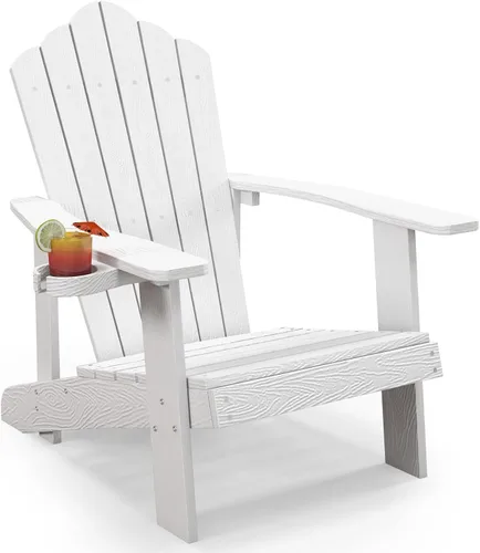 Miniatura 35 de Tangkula Silla Adirondack de gran tamaño, sillas de patio con soporte ajustable para tazas, sillones con caderas y listones, resistente a