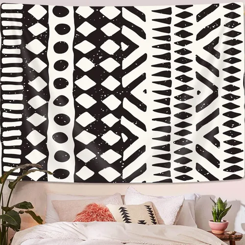 Miniatura 3 de Tapiz africano de tela de barro, arte para colgar en la pared, diseño tribal afrocéntrico étnico bohemio con elementos geométricos, tapices