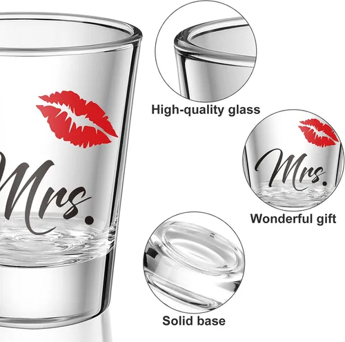 Miniatura 3 de 2 copas de vino de Mr and Mrs para novios, regalos de boda de 2 onzas, vasos de chupito sin tallo para bodas, fiestas, recién casados, parejas