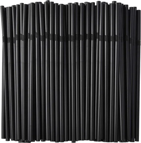 Miniatura 2 de ALINK 500 pajitas flexibles negras + 500 pajitas a rayas