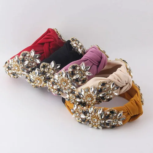 Miniatura 6 de Diademas anudadas para mujer, diadema de cristal con diamantes de imitación, joyería hecha a mano, accesorios para el cabello, banda ancha de moda