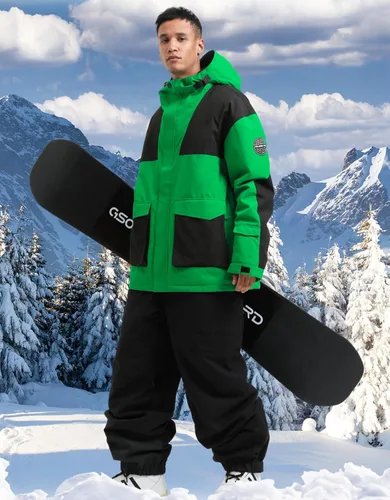 Miniatura 9 de GSOU SNOW Chaqueta de esquí para hombre, abrigo de nieve para snowboard, cálido, invierno, impermeable, con capucha