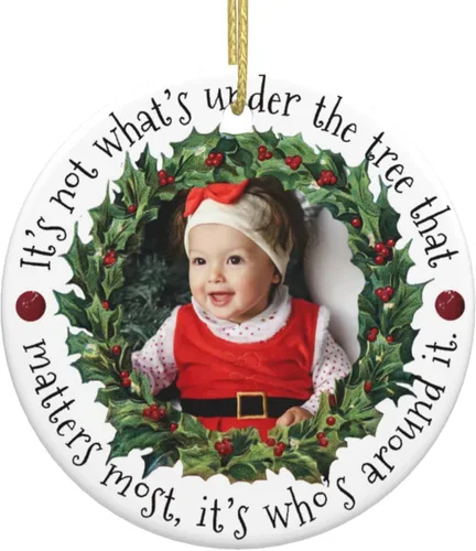 Miniatura 12 de Adornos de Navidad personalizados de doble cara con foto, adorno de Navidad personalizado 2025, adornos de corona de Navidad personalizados