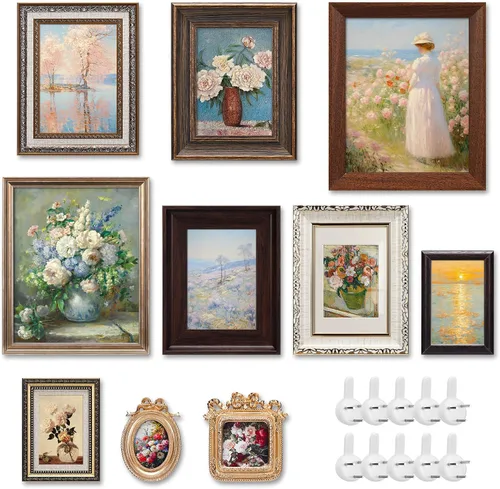 Qunclay 10 piezas de marcos vintage para pared o mesa, marcos franceses ornamentados de estilo campestre vintage, decoración de pared antigua de