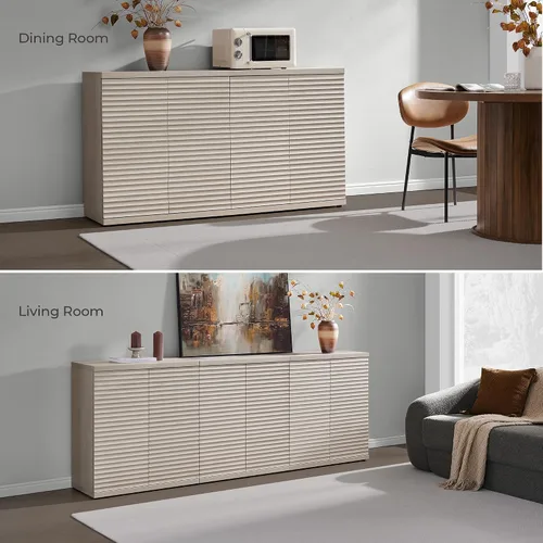 Miniatura 6 de SICOTAS Gabinete Buffet con Almacenamiento Aparador de Acento Credenza Moderna con Puertas y Estantes Consola de Medios Acanalada Mesa de Bar