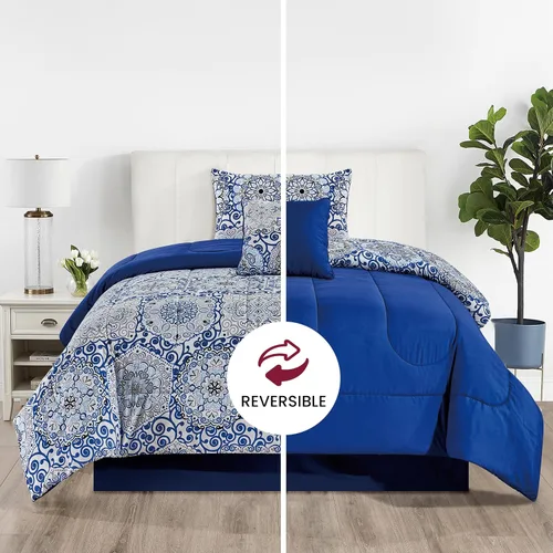 Miniatura 2 de Juego de colcha reversible LUX Décor de 4 piezas para cama individual, juego de ropa de cama impresa, microfibra en una bolsa, incluye 1 edredón, 1