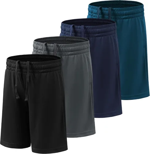 BVNSOZ Pantalones cortos de baloncesto para niños, pantalones cortos de rendimiento atlético activo con bolsillos que absorben la humedad para niños