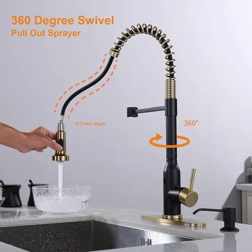 Miniatura 3 de Grifo de Cocina sin Contacto, KEER Sensor de Movimiento Inteligente sin Manos de Mango Único con Resorte para Fregadero de Cocina con Rociador Oro