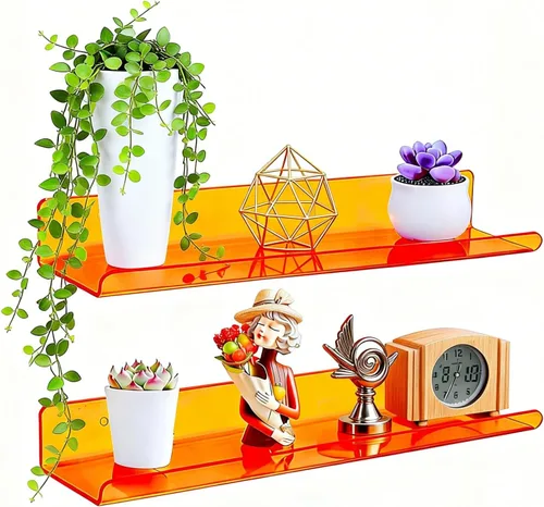 Miniatura 20 de ROYALITA Pequeños estantes acrílicos montados en la pared Juego de 2 12 pulgadas Estantes de exhibición de plantas para colgar en la pared