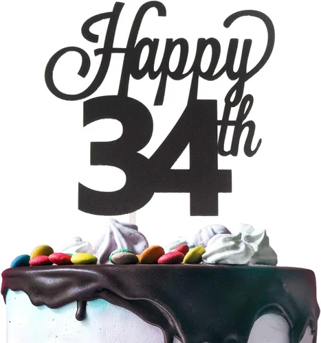 Miniatura 16 de LINGTEER - Decoración para pastel con texto "Happy Birthday 100", color negro