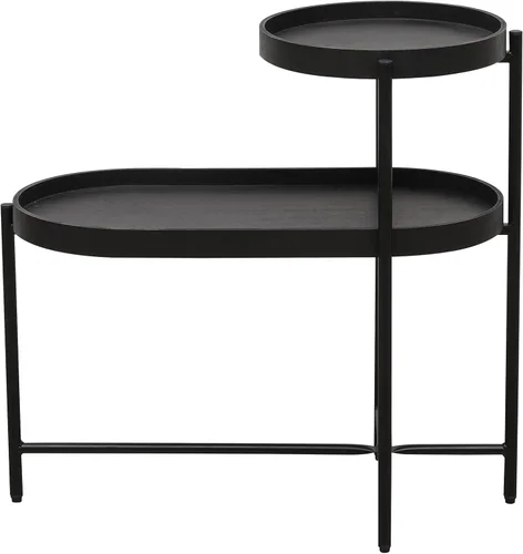 Miniatura 3 de Mesa auxiliar moderna de metal con bandeja redonda, mesa auxiliar de sofá de 2 niveles, mesa auxiliar de metal con estante de almacenamiento