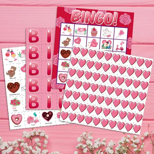 Miniatura 5 de jollylife Tarjetas de bingo para 40 jugadores para el día de San Valentín, suministros para fiestas, actividades para adultos (rosa)