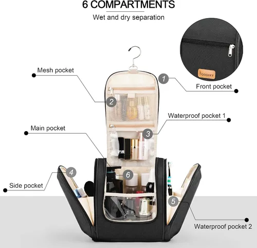 Miniatura 3 de COOSKY Neceser de viaje colgante extragrande para mujeres y hombres, bolsa de higiene, kit organizador de baño y ducha con soportes de banda