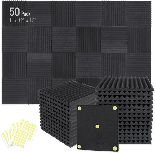 Focusound - Paquete de 50 paneles de espuma acústica de cuñas, paneles de espuma de insonorización de 1 x 12 x 12 pulgadas, paneles de cancelación