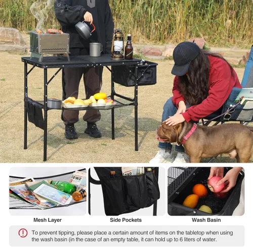 Miniatura 7 de REDCAMP Mesa plegable portátil con fregadero para exterior, soporte de parrilla de metal de aluminio ligero, mesa de picnic para camping, cocina