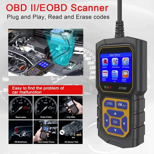 Miniatura 6 de Lector de código de escáner OBD2 para automóvil AT500, lector de código de falla del motor, escáner de luz, voltímetro automático, herramienta