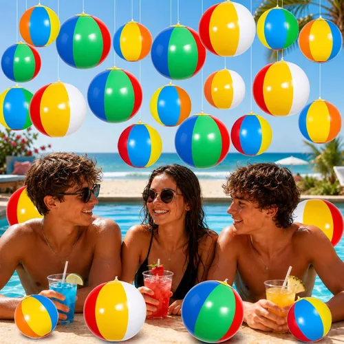 Miniatura 4 de 24 mini bolas inflables para decoración de fiestas deportivas, bolas pequeñas con ganchos de cuerda para colgar, piscina de verano, pelota de playa