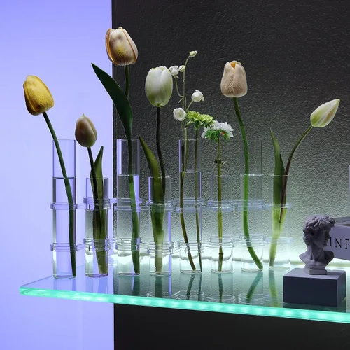 Miniatura 5 de Florero con bisagras Diferentes alturas Cilindro transparente de vidrio pequeño Jarrón plegable Estación de propagación de tubo de ensayo