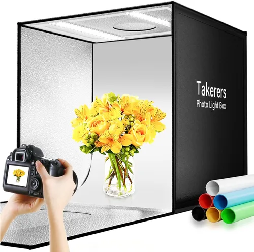Miniatura 9 de Takerers Caja de Luz de Estudio Fotográfico de 12"x12"x12" con Cabina de Fotografía con 120 LEDs, 3000-5700K Ajustable, 6 Fondos de Colores, Carpas