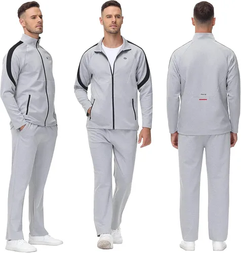 Miniatura 7 de MoFiz Chándal deportivo para hombre, 2 piezas, chaqueta con cremallera completa, pantalón de manga larga, casual, para correr, gimnasio