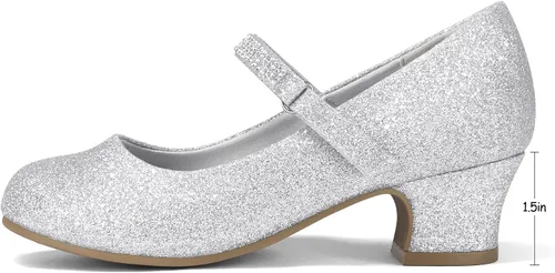 Miniatura 3 de K KomForme Zapatos Mary Jane para niña con tacón bajo con diamantes de imitación de princesa, zapatos planos de vestir para niños pequeños y niños