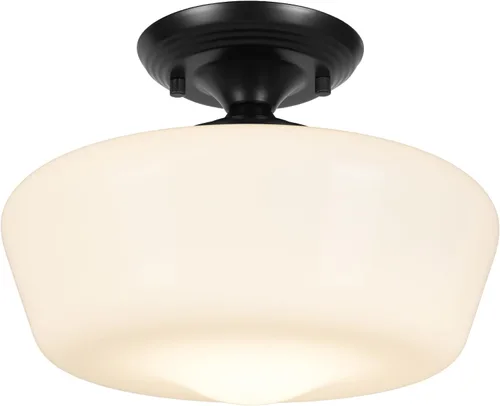Miniatura 12 de Lámpara de techo estilo casa escolar semiempotrada con bombilla regulable y control remoto, lámpara de techo moderna dorada de 12" con pantalla