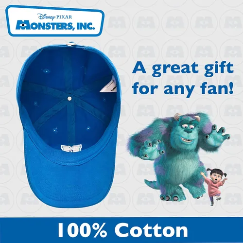 Miniatura 6 de Concept One Disney Pixar Monsters Inc - Sombrero de béisbol ajustable de algodón bordado con borde curvo azul rey talla L Azul Patchwork
