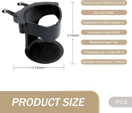 Miniatura 2 de Pack-1 Soporte para taza de ventilación de aire para automóvil, 3.74 x 3.14 pulgadas, soporte portátil para bebidas con una sola mano, estructura