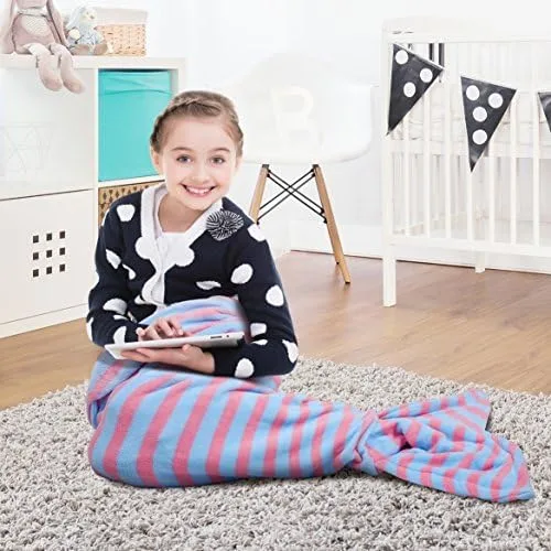 Miniatura 2 de Tirrinia Manta de cola de sirena – Juego de manta de sirena de forro polar súper suave para niños y niñas de 3 a 12 años, almohada con lazo