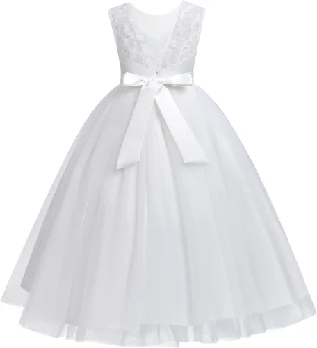 Miniatura 3 de IDOPIP Vestidos blancos de primera comunión para niñas, vestido largo de tul para boda, dama de honor, concurso, cumpleaños, bautizo, fiesta