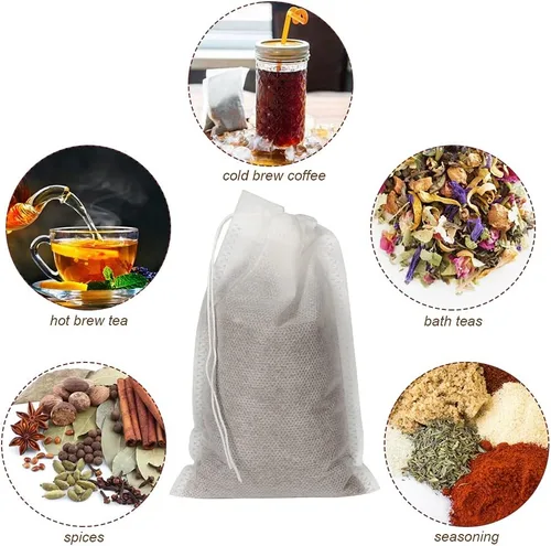 Miniatura 6 de 50 bolsas para preparación en frío sin desorden, bolsas de filtro de café desechables de 4x6 pulgadas, bolsas de malla fina con cordón para preparar