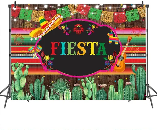 Miniatura 3 de Mocsicka Telón de fondo mexicano con temática de fiesta de madera rústica para decoración de fiesta de vinilo, cinco de mayo, cactus mexicano