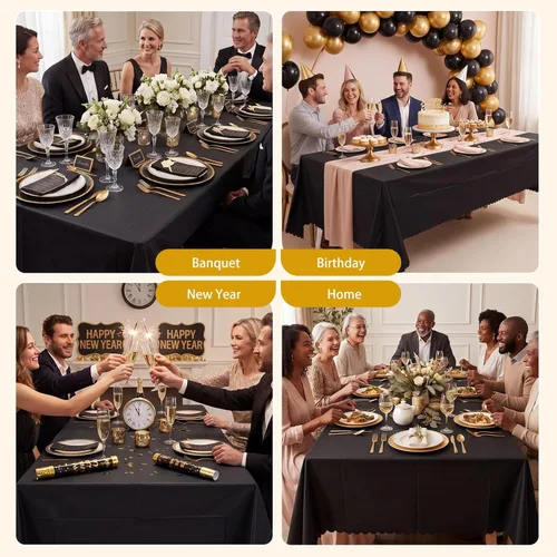 Miniatura 7 de 3 Pack Plastic Black Tablecloth, 54 X 108Inch Disposable Scalloped Dessert Table Coth for Rectangle Tables Waterproof Outdoor Table Cover for BBQ