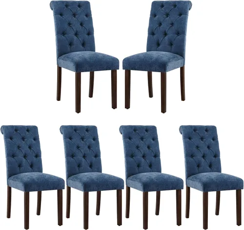Miniatura 10 de COLAMY Juego de 2 Sillas de Comedor Copetudas, Sillas de Cocina Accent Parsons Tapizadas en Tela Elegante con Patas de Madera Maciza y Asiento Beige