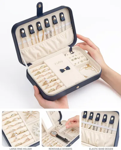 Miniatura 25 de Joyero pequeño, joyero de viaje portátil para mujer, mini organizador de viaje de 2 capas, regalo para mujeres y niñas, negro A