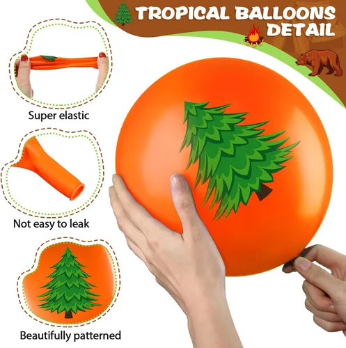 Miniatura 3 de 45 globos de campista, coloridos globos de fiesta de campamento, suministros de fiesta temática de aventura con cinta verde y marrón, kits de globos