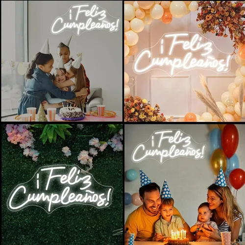 Miniatura 7 de Cartel de neón LED de Feliz Cumpleaños, más grande para decoración de pared con modulador de luz de cadena USB, reutilizable, letrero LED