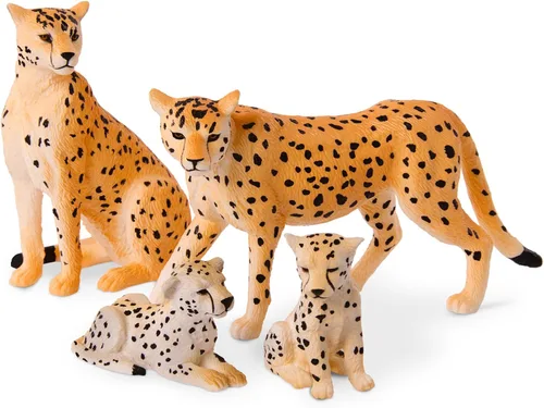 Terra by Battat – 4 piezas de familia de guepardos – 1 – Figuras de guepardo de plástico de 4 pulgadas – Animales realistas de zoológico y safari