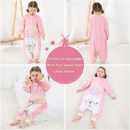 Miniatura 4 de MICHLEY Saco de dormir para bebé de manga larga con pies, manta envolvente usable de invierno para niños y niñas, Gato, 1-3 años Rosa