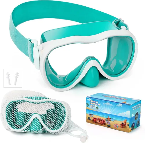 Miniatura 27 de Gafas de natación para niños, antifugas, máscara de Snork con cubierta de nariz y correa de tela elástica, gafas de natación con protección UV