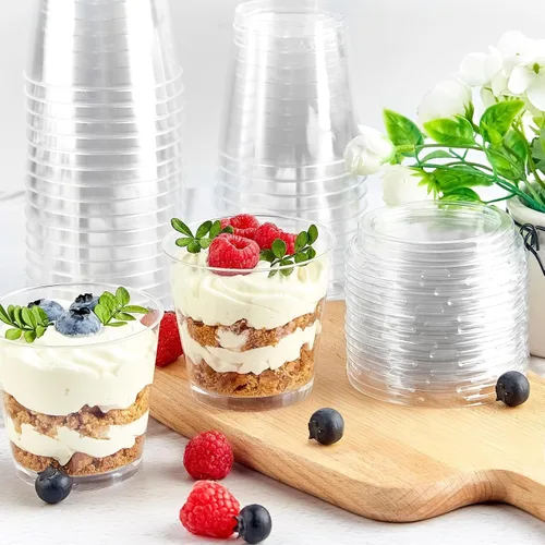 Miniatura 5 de TOFLEN Mini Tazas de Postre de 6 oz con Tapas y Cucharas 150 Piezas Sirve para 50 Pequeñas Tazas de Plástico para Pastel Tazas Redondas