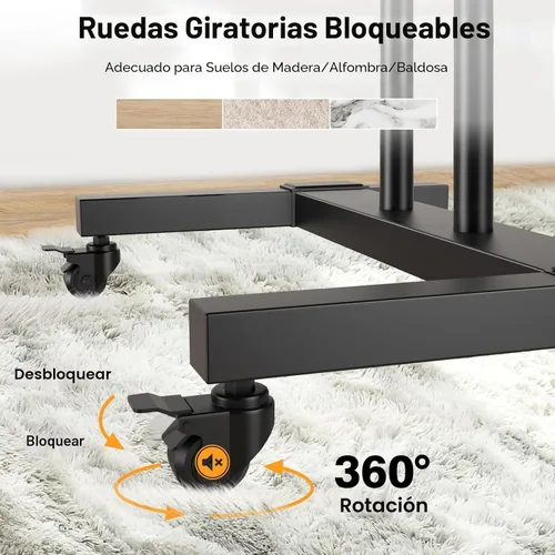 Miniatura 5 de TAVR Furniture - Soporte de TV móvil con ruedas, soporte de TV rodante con montaje en el suelo con ruedas bloqueables, altura ajustable para TV