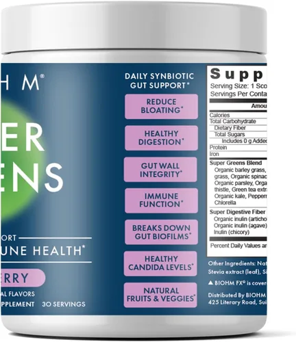 Miniatura 2 de BIOHM Super Greens, polvo de superalimento verde (8.5 onzas, 30 porciones) antioxidante en polvo vegetal y mezcla de batidos, 34 superalimentos