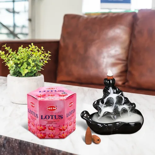 Miniatura 3 de HEM Lotus Backflow - Conos de incienso marrón Aroma de larga duración para positividad y aire puro Hierbas puras, polvo de madera Aromaterapia